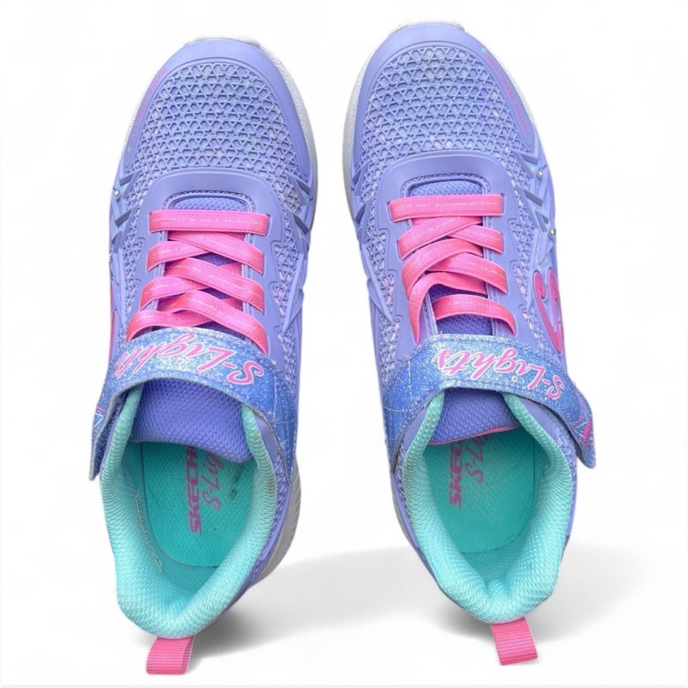 Skechers Kids Tuff Tech Lavender/Pink Lights Velcro Trainer - Picture 3 of 7